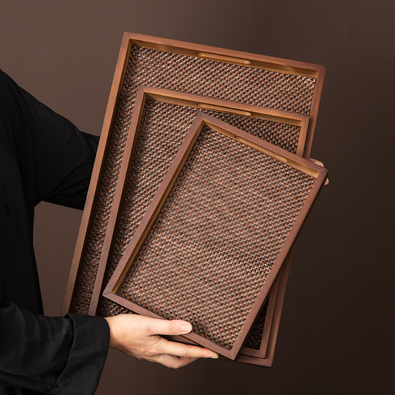 餐厅专用复古胡桃木茶具茶盘茶杯出菜托盘家用客厅茶几杯子点心盘