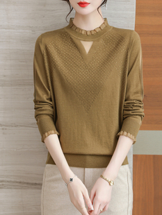 蕾丝针织上衣女秋装2023年新款洋气妈妈打底衫内搭春秋超细羊毛衫