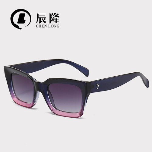 跨境欧美复古方框INS拍照墨镜8250侧面3铆钉网红街拍太阳镜