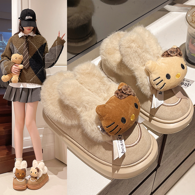 雪地靴女冬季短筒凯蒂猫棉鞋