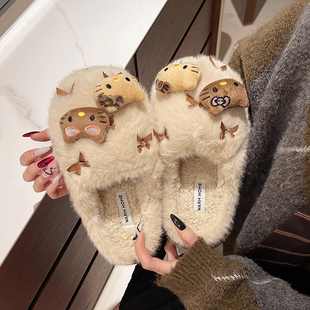 可爱卡通凯蒂猫棉拖鞋女2024冬季新款外穿厚底家居保暖加绒包头拖