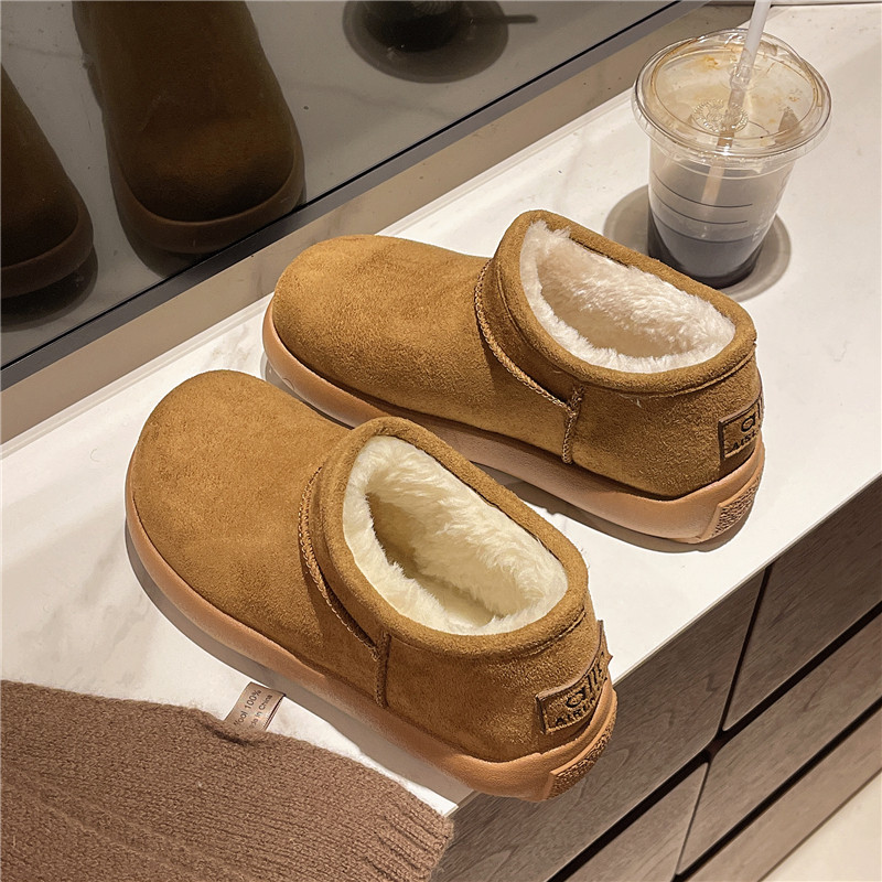 简约时尚毛绒雪地靴女冬季新款加绒保暖一脚蹬懒人棉鞋厚底短靴潮,女鞋,时尚雪地靴,淘宝优惠券,粉丝福利购,淘宝优惠卷