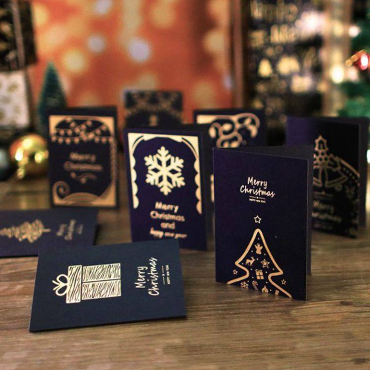 张入圣诞烫金贺卡对折礼品