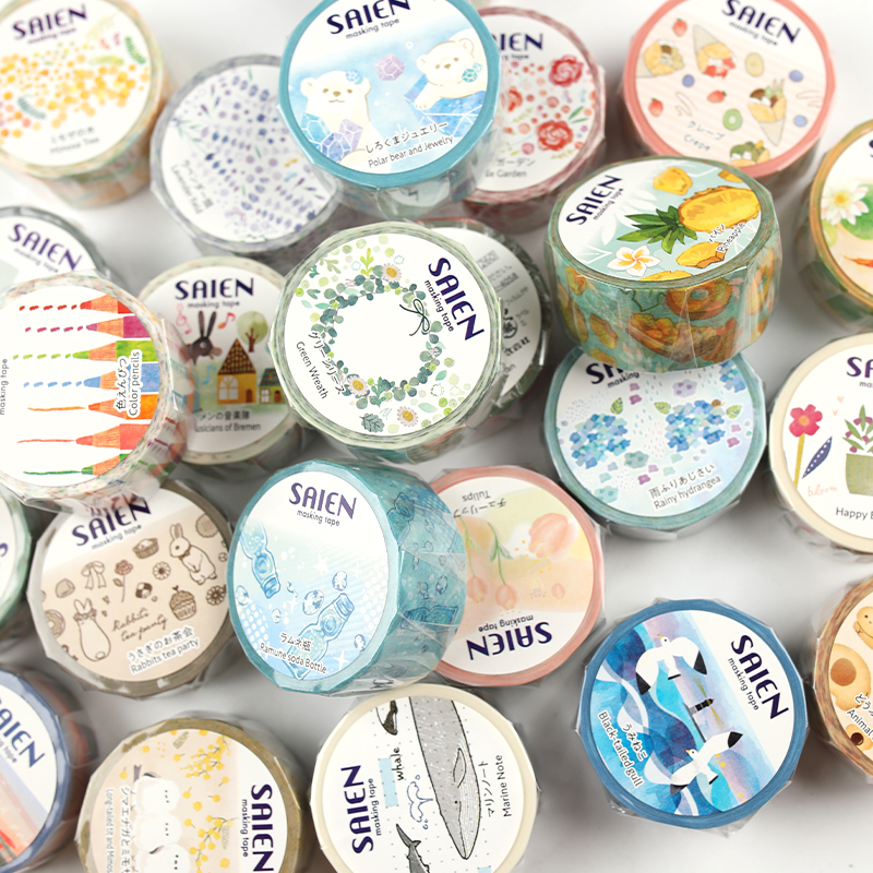 日本SAIEN热门款胶带 冰淇淋 金鱼 蛋糕 可爱动物 手账胶带 整卷