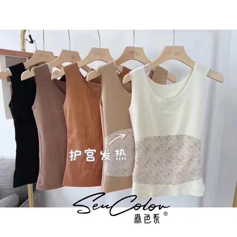 德绒保暖背心发热女圆领