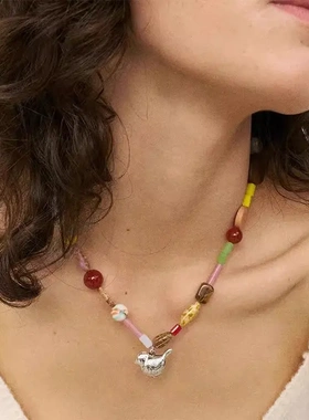 V*t*Pla*et买手店 Pic*iqu*多宝满足鸟串珠短项链彩色童趣锁骨链