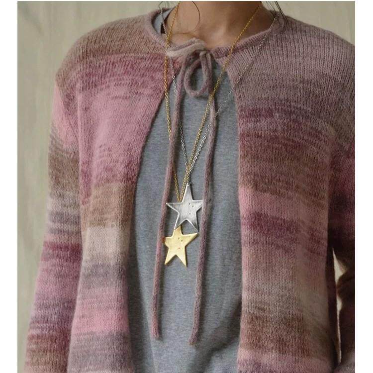 璀璨星空拉丝磨砂叠戴星星吊坠项链女小众设计高级感百搭毛衣链
