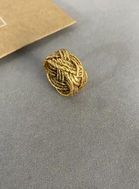 法国时尚小众设计师戒指时髦复古麻花缠绕金属感链条麦穗编织指环