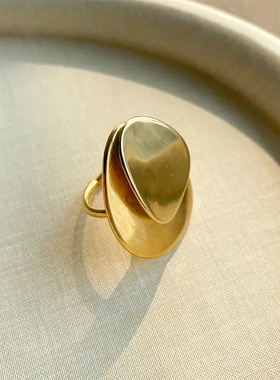 复古椭圆凯旋门几何光面黄铜个性夸张欧美简约金色蛋型戒指指环女
