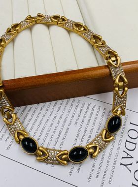 中古vintage镶琉璃通勤款优雅项链 复古设计感宫廷风轻奢项链