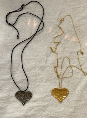 韩国小众韩素希同款项链抽绳可调节做旧大爱心手工纹理长款毛衣链