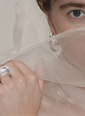 欧美风椭圆白色仿水晶白戒指女ins小众金属电镀食指戒指环