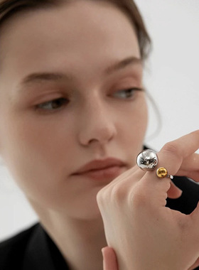有球必应夸张大小圆珠戒指拼接金银色圆球缠绕指环开口食指极简戒