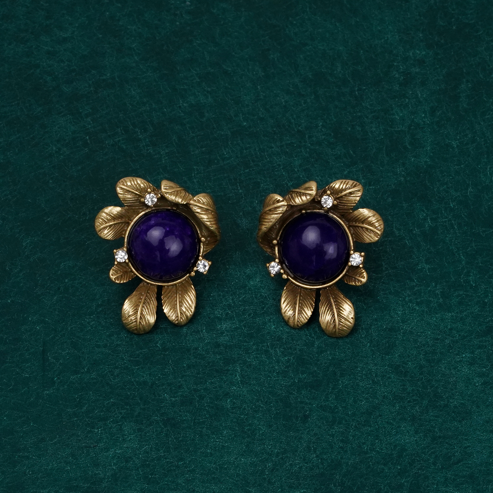 中古vintage饰品植物花卉造型耳钉时尚百搭简约通勤耳环轻奢气质