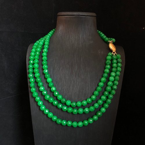 铜材质磁吸扣开关精致时尚切面绿色石头珠串珠项链中古风饰品颈链