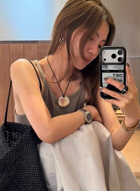 向日葵欧尼同款银色圆片吊坠项链
