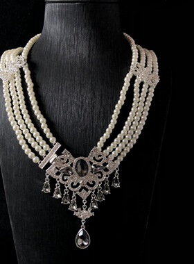 时尚宫廷风多层仿珍珠项链女气质时尚水滴吊坠毛衣链中古首饰