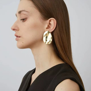 日系clane松本惠奈同款时尚耳环小众高级感不规则夸张金银色耳钉