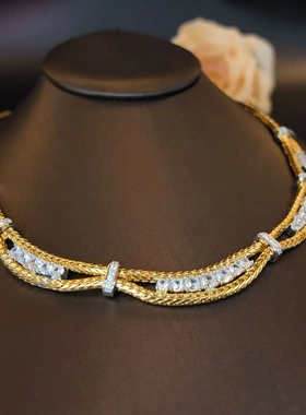 轻奢高级感铜镶锆线条锁扣项链女设计感复古时尚百搭通勤饰品