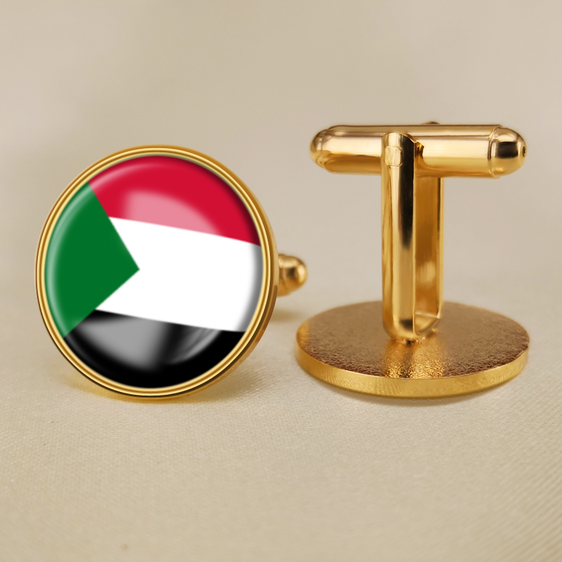 苏丹共和国国旗袖扣爱国旗帜男士休闲轻奢衬衫袖钉口百搭