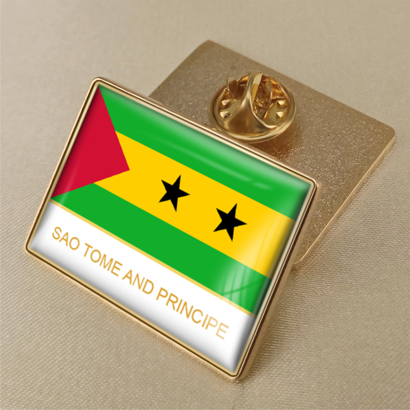 语言国旗徽章订制 圣多美和普林西比旗帜胸章订做 金属襟章定做