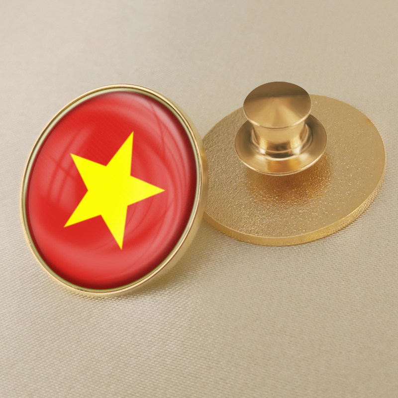 圆形越南国旗徽章定制世界各国旗帜胸章襟章水晶滴胶胸针