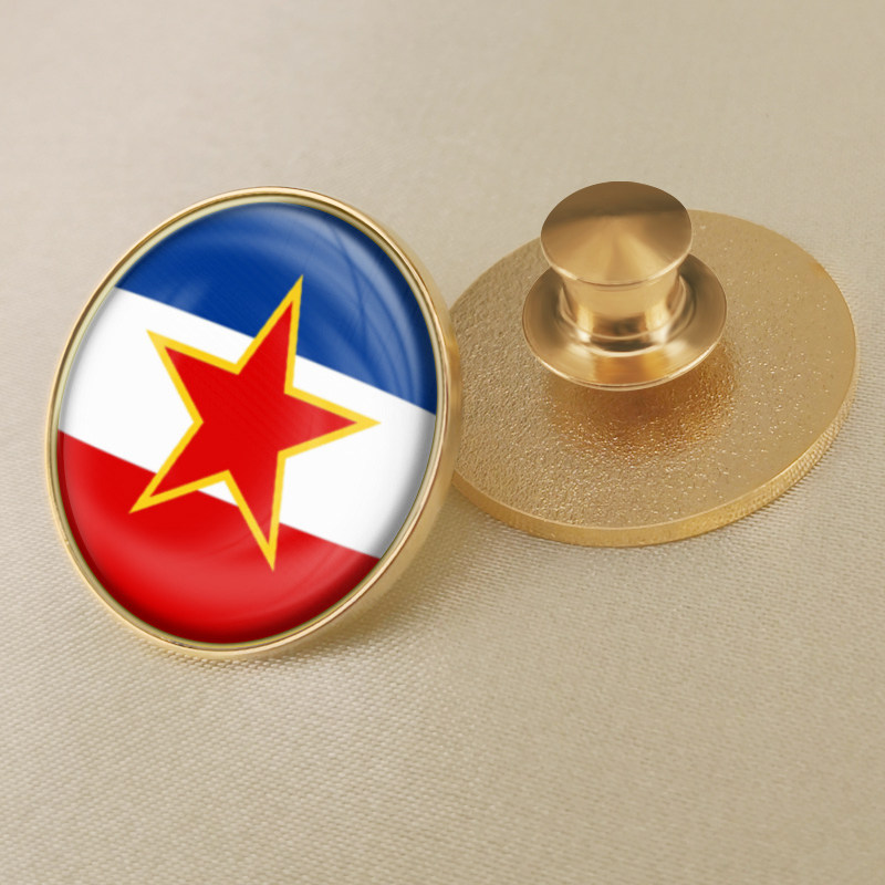圆形南斯拉夫国旗徽章定制世界各国旗帜胸章襟章水晶滴胶胸针