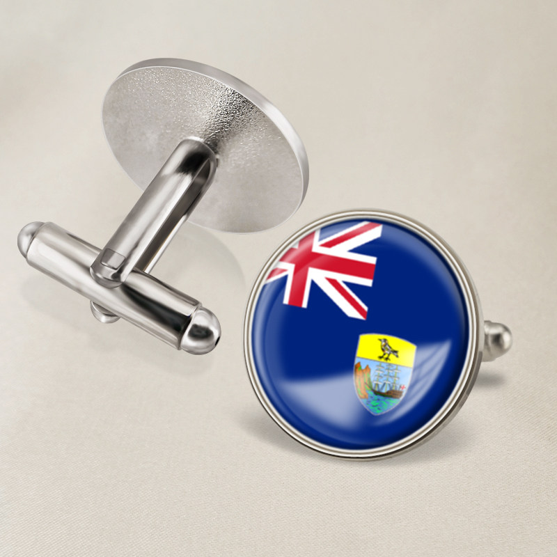 圣赫勒拿岛国旗袖扣爱国旗帜男士休闲轻奢衬衫袖钉口百搭