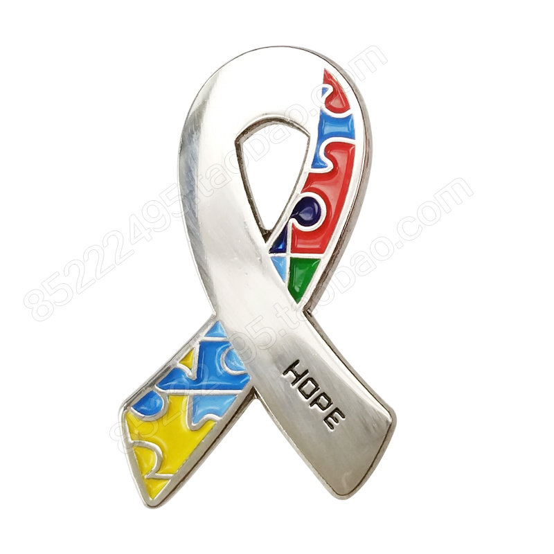 hope孤僻症丝带徽章 自闭症丝带徽章 粉红丝带月徽章 金属徽章