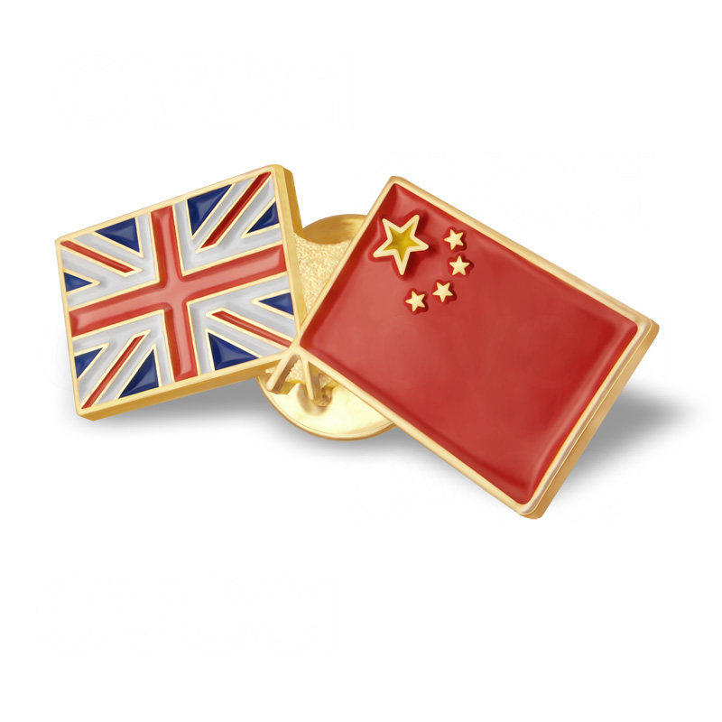 英国和中国双面国旗徽章定做 交叉旗帜胸章订制 金属襟章定制