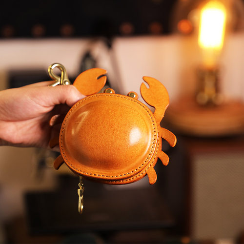 GURRS意大利进口手工制作小螃蟹小海龟真皮耳机包可爱创意挂件