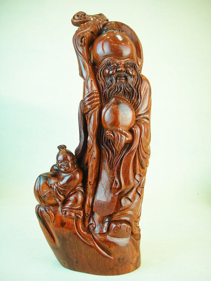 马狮麟印度小叶紫檀木佛像 紫檀童子寿星翁寿星公贺寿摆件