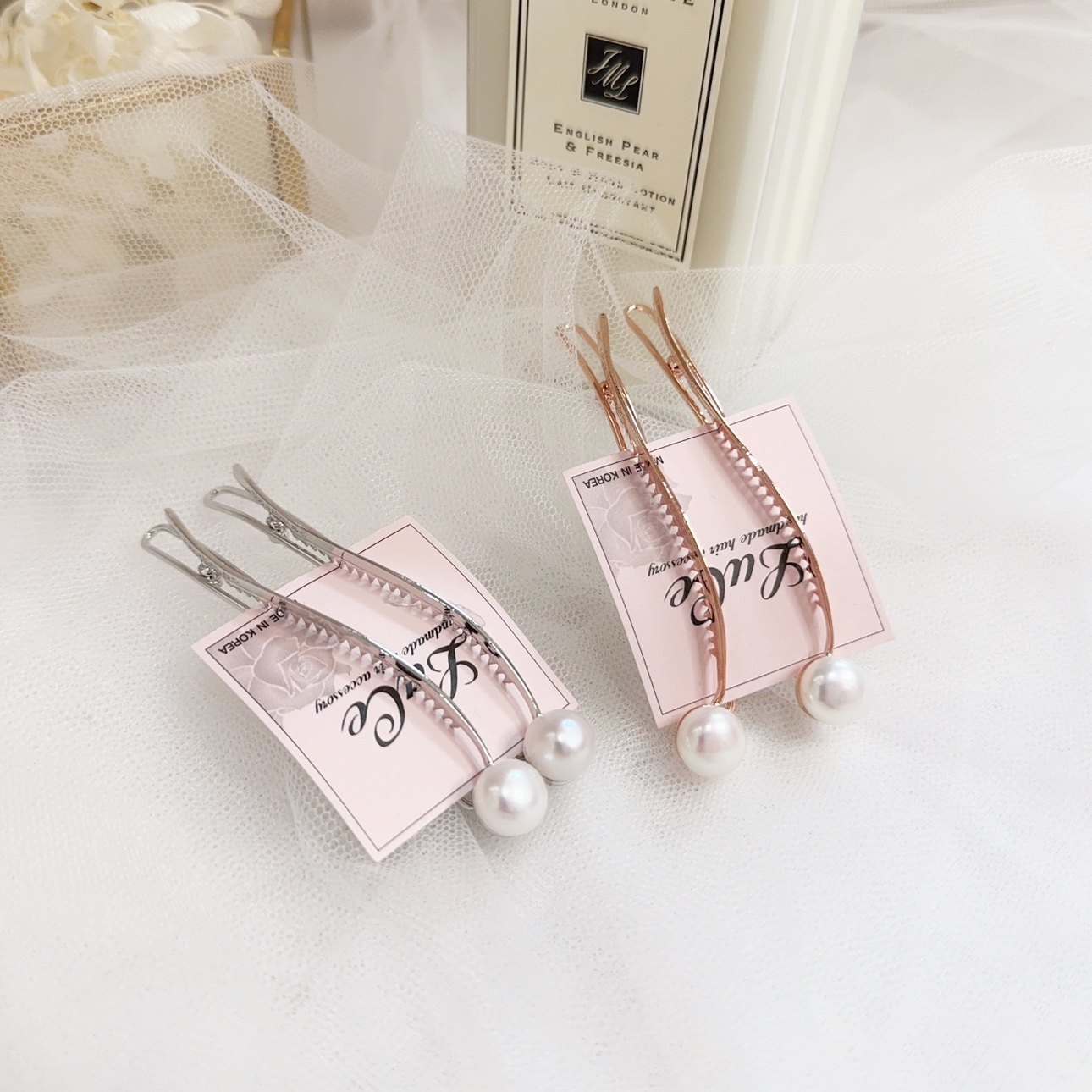 韩国luce简约珍珠一字波浪发夹一字夹青蛙扣发夹