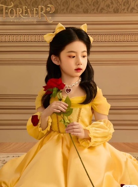 在逃公主贝尔黄色棉带立体蝴蝶结对夹儿童写真配饰