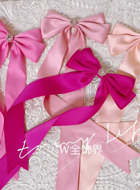 粉色系玫红色儿童棉带长尾蝴蝶结发夹