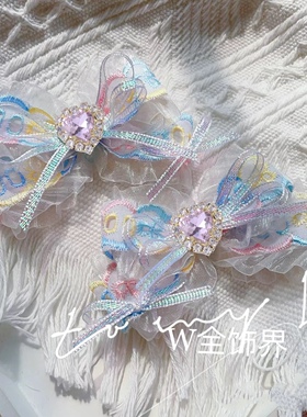 儿童洛丽塔发饰彩虹公主风水钻蝴蝶结对夹拍照写真配饰