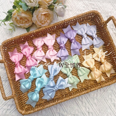 韩版儿童多巴胺马卡龙色蝴蝶结边夹韩国女童甜美百搭发夹