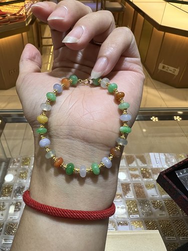 真金18k黄金翡翠手链天然翡翠多宝手串Au750糖果色手镯