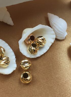 18K彩金珠镭射珠 AU750间隔散珠 K白金玫瑰金黄金路路通转运珠