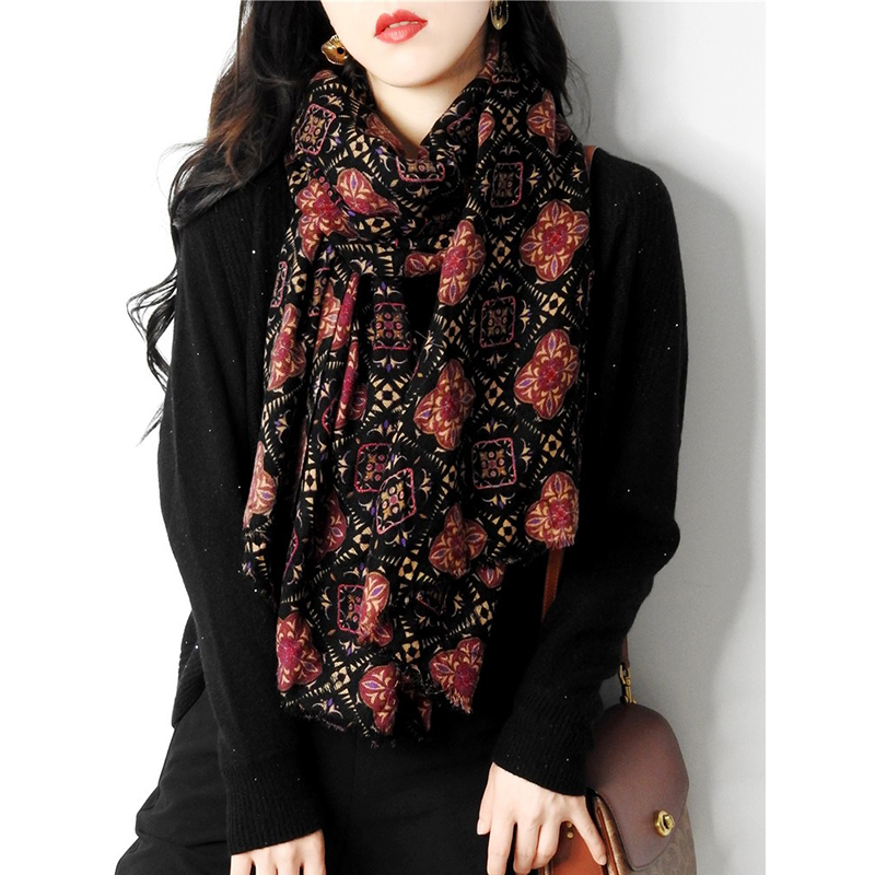 羊毛围巾冬季披肩保暖印花围脖