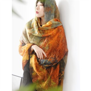 捡漏微瑕品处理薄款胡杨林黄橘羊绒围巾柔软细腻女秋冬保暖披肩