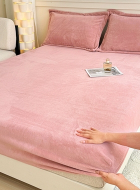 2024新款加厚牛奶绒床笠纯色全消光全包式床罩冬季加厚保暖床垫套