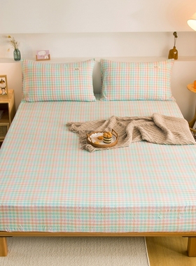 全棉色织水洗棉单床笠纯棉简约日系风席梦思防滑保护套床包床垫套