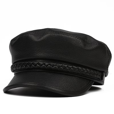 头层羊皮休闲男士平顶帽