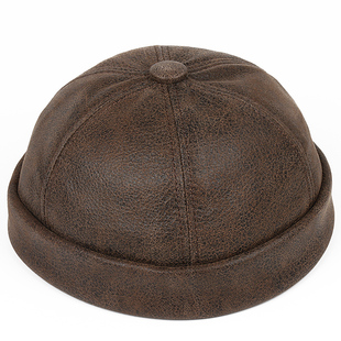 休闲复古真皮帽子男士地主帽秋冬季中老年老北京贝勒爷瓜皮帽单帽