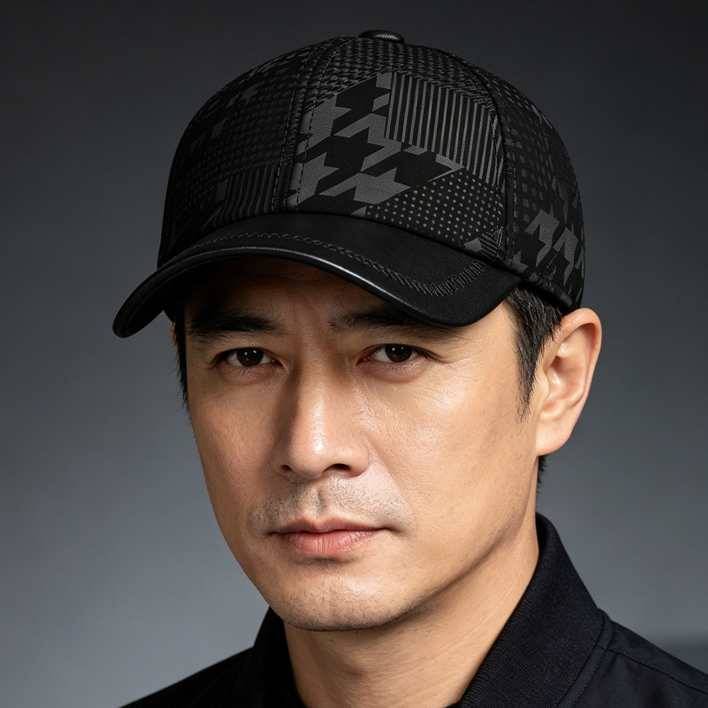 秋冬季真皮帽子男士印花羊皮棒球帽中老年人百搭休闲保暖鸭舌帽子