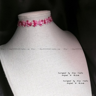 不褪色choker 粉白泫雅小雏菊短颈链choker蕾丝花朵项链颈饰 新款