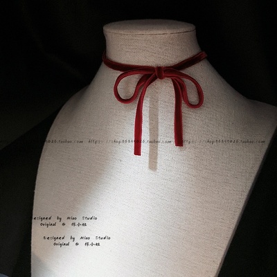不褪色 赫本风~蝴蝶结酒红丝绒颈带简约气质锁骨链颈链项圈choker
