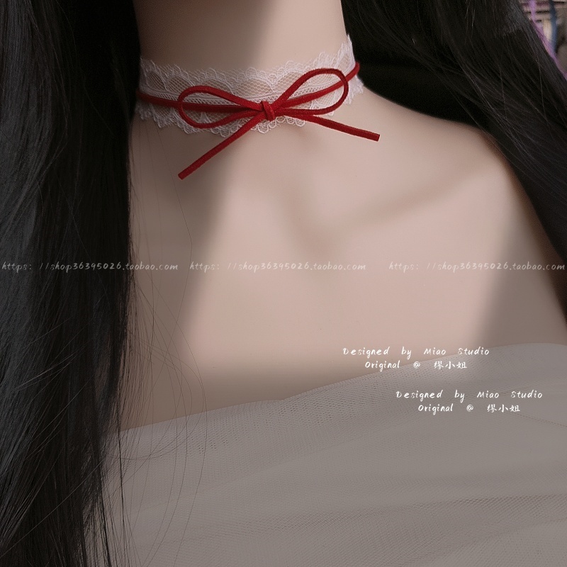 俏皮女生~温柔派 白色蕾丝choker纯欲风双层蝴蝶结短款锁骨链项链