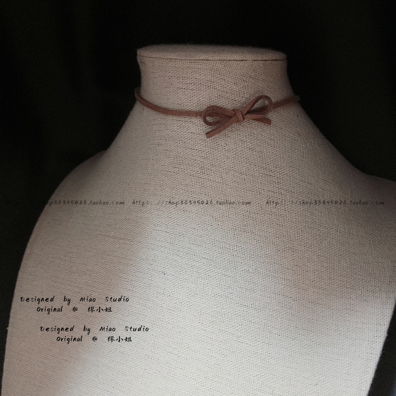 不褪色 咖啡色窄麂皮绒choker蝴蝶结可爱气质锁骨链简约颈链项圈